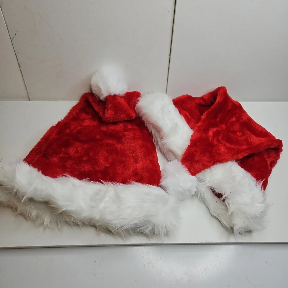 Red Santa Hat with White Fur Trim Set Of 2